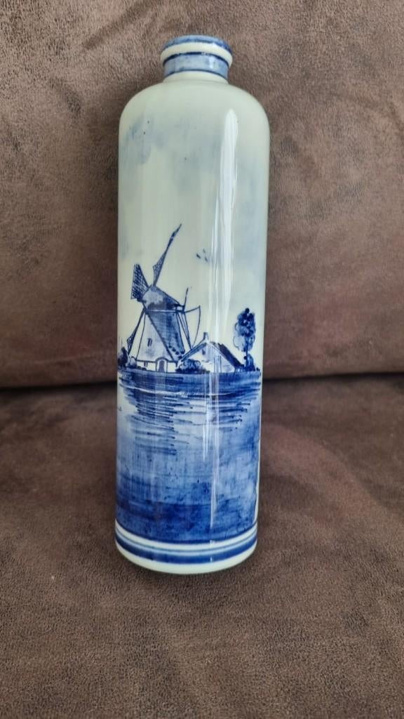 Kleine kruik of jeneverfles met Delftsblauwe beschildering, Antiek en Kunst, Curiosa en Brocante, Ophalen of Verzenden