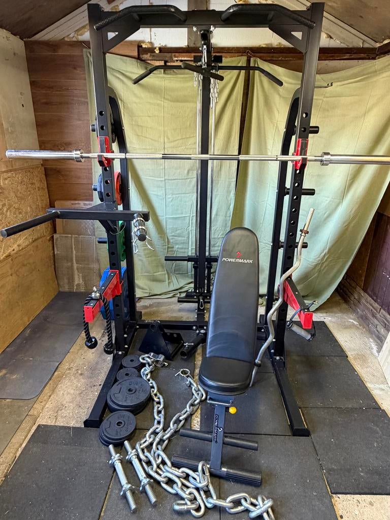 Pivot Duty Half Rack + Lat and Row Attachment + gewichten, Ophalen, Gebruikt, Benen, Krachtstation