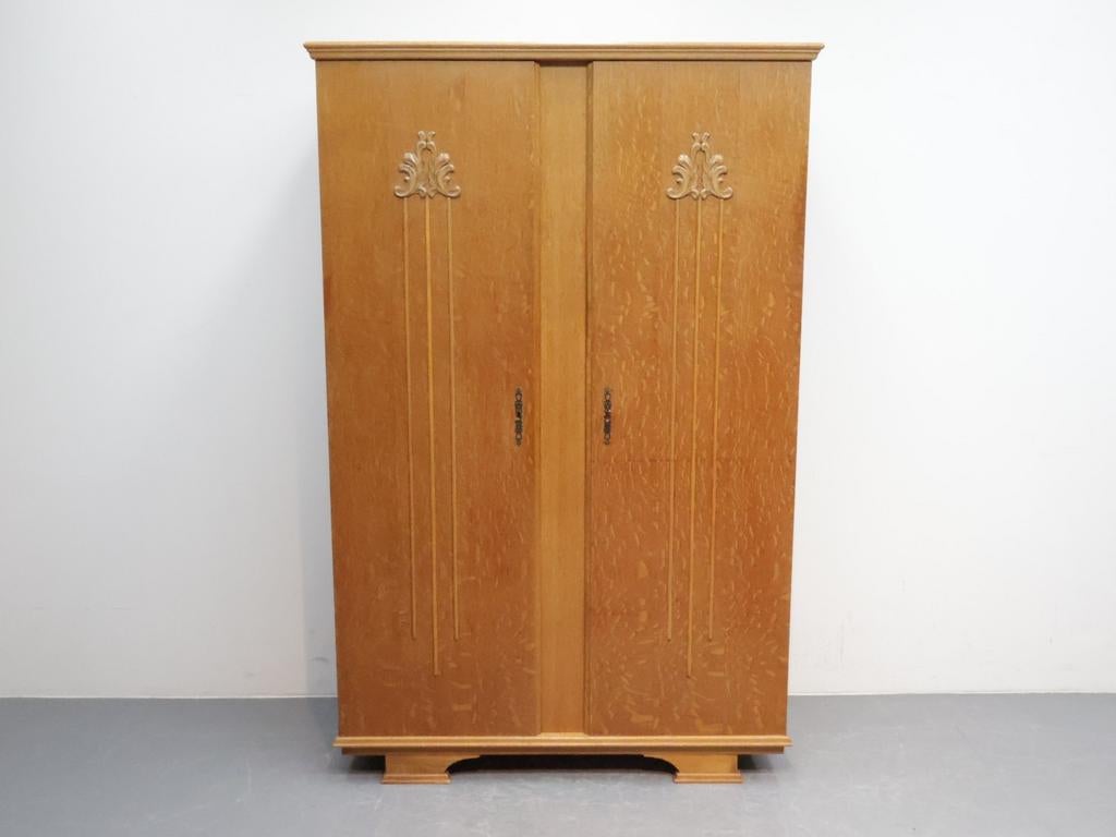 Vintage kledingkast | Eiken | 2 Deurs, Ophalen, 100 tot 150 cm, ., Eikenhout
