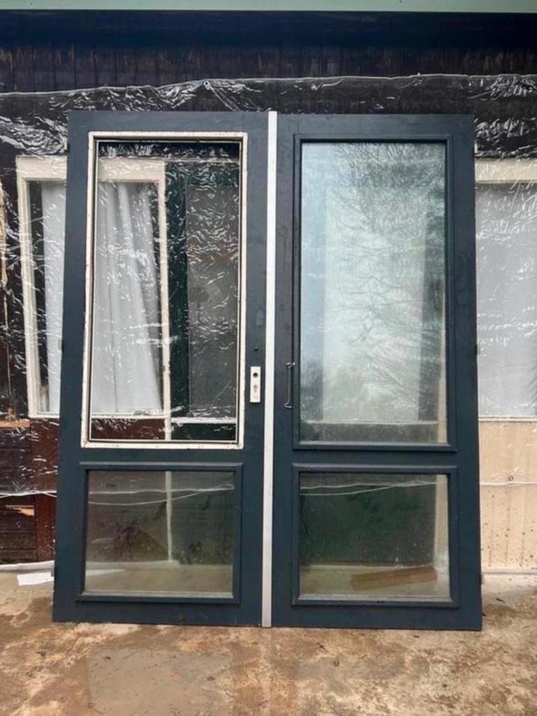 Stijlvolle hardhouten openslaande deuren (dubbelglas), Doe-het-zelf en Verbouw, Deuren en Horren, Gebruikt, 80 tot 100 cm, 215 cm of meer