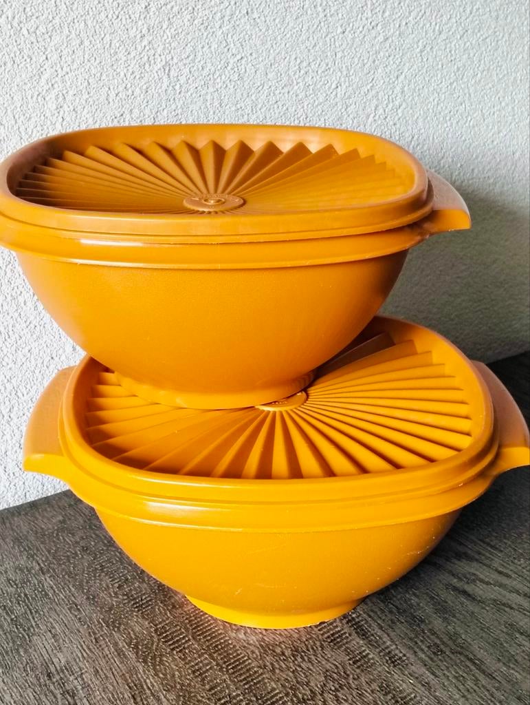 Vintage Tupperware koektrommel -kommen met deksel, Ophalen of Verzenden, Oranje, Bak of Kom