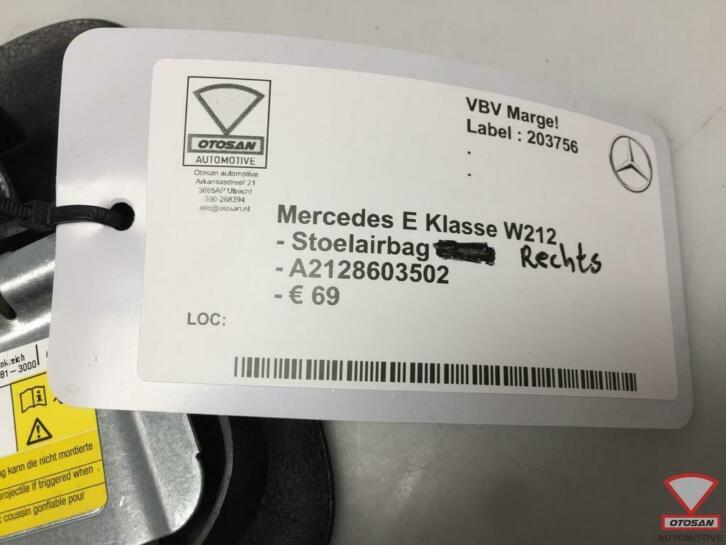 mercedes e klasse w212 stoelairbag rechts a2128603502, Gebruikt, Mercedes-Benz AG, Mercedes-Benz, Ophalen of Verzenden