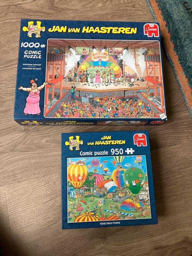 2 Jan van Haasteren Puzzels: Eurosong & Ballon Festival, Hobby en Vrije tijd, Denksport en Puzzels, Gebruikt, Legpuzzel, 500 t/m 1500 stukjes