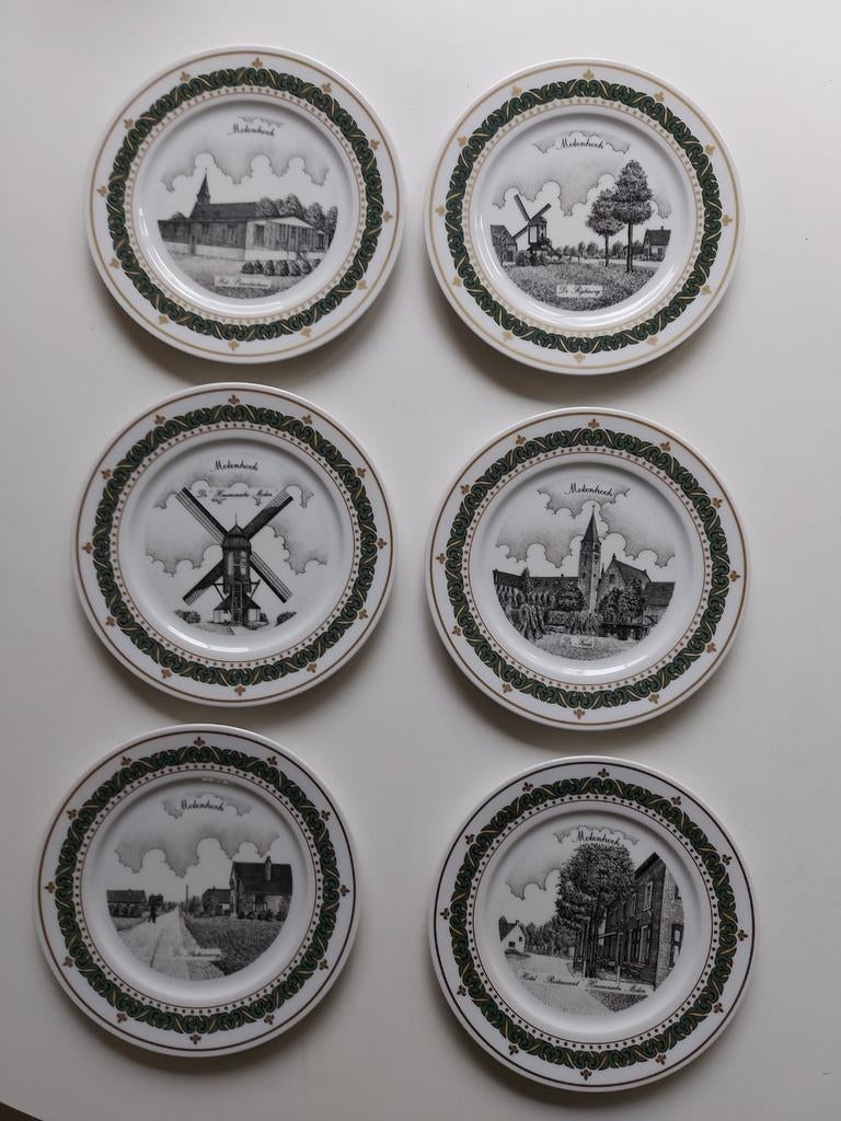 6 porceleinen borden Molenhoek Decor Art G.Swaenepoel 1994, Ophalen of Verzenden