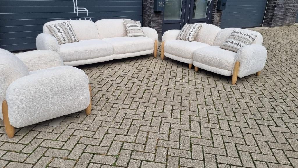 Nieuw 3+2+1 Bankstel Set – Crème, Massief Hout & Comfort, Huis en Inrichting, Banken | Bankstellen, Ophalen, Nieuw, 75 tot 100 cm