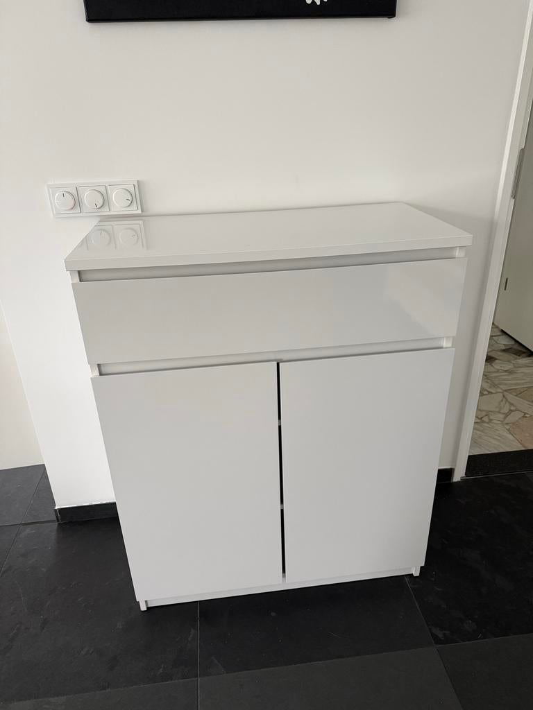 Hoogglans witte meubelset: TV kast, tafels, dressoir, Ophalen, Gebruikt, 50 tot 100 cm, Met lade(s)