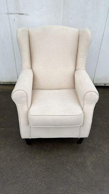 1 luxe grote oor fauteuil stof wit/beige cafe restaurant, Huis en Inrichting, Fauteuils, Ophalen, 75 tot 100 cm, Zo goed als nieuw