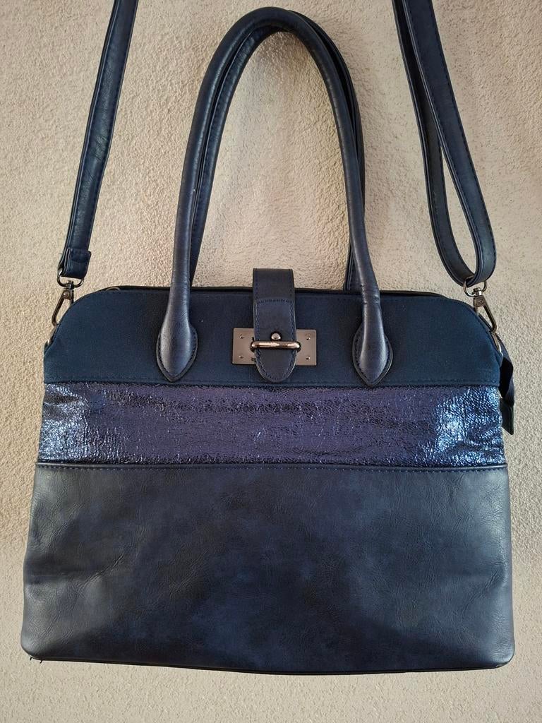 Donkerblauwe handtas met schouderband, Sieraden, Tassen en Uiterlijk, Tassen | Damestassen, Ophalen of Verzenden, Zo goed als nieuw
