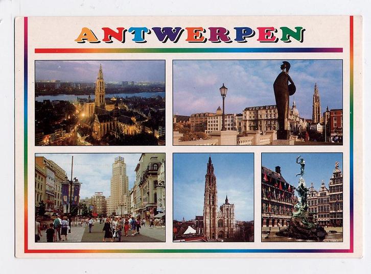 Antwerpen - Brabofontein O L Vrouwekathedraal Minerva Meir, Verzamelen, Ansichtkaarten | België, Ongelopen, Antwerpen, 1980 tot heden
