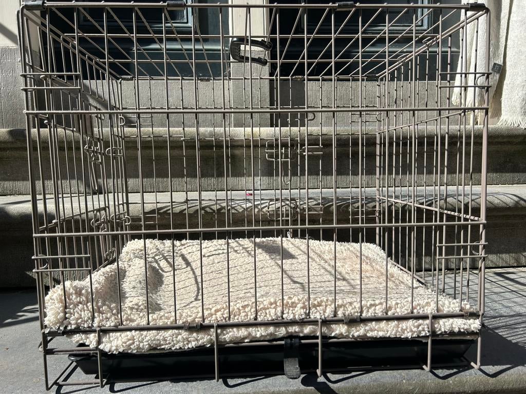 hondenbench 50 bij 60 cm, beige metaal, voor kleine hond, Dieren en Toebehoren, Ophalen, Zo goed als nieuw