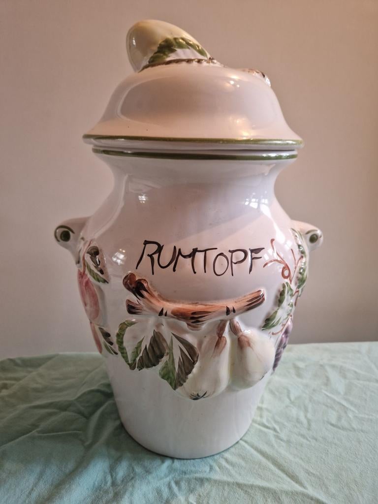 Grote vintage rumtopf met fruitdecoratie, Ophalen of Verzenden