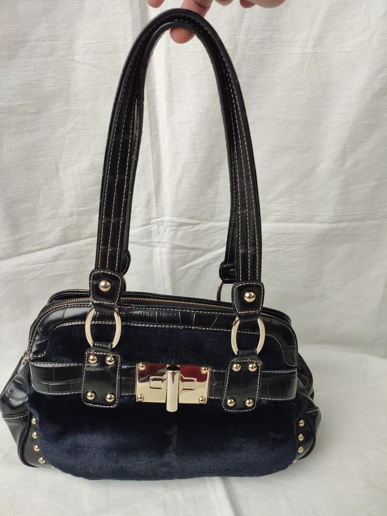 Kathy van Zeeland handtas zwart faux fur Very '90 goud black, Ophalen of Verzenden, Gebruikt, Zwart, Handtas