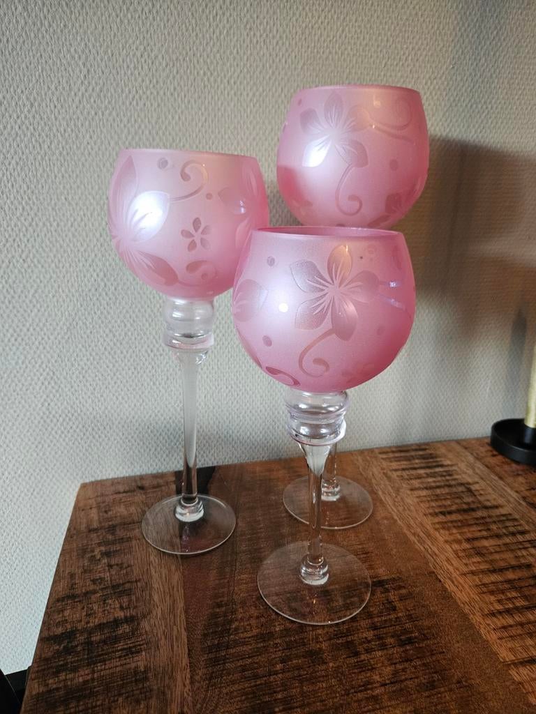 Roze glazen windlichten, Verzamelen, Glas en Borrelglaasjes, Ophalen, Zo goed als nieuw, Overige typen