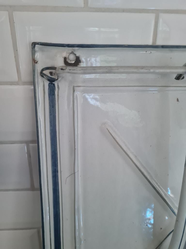 Antiek emaillen lepelrek met 2 lepels, Antiek en Kunst, Ophalen of Verzenden