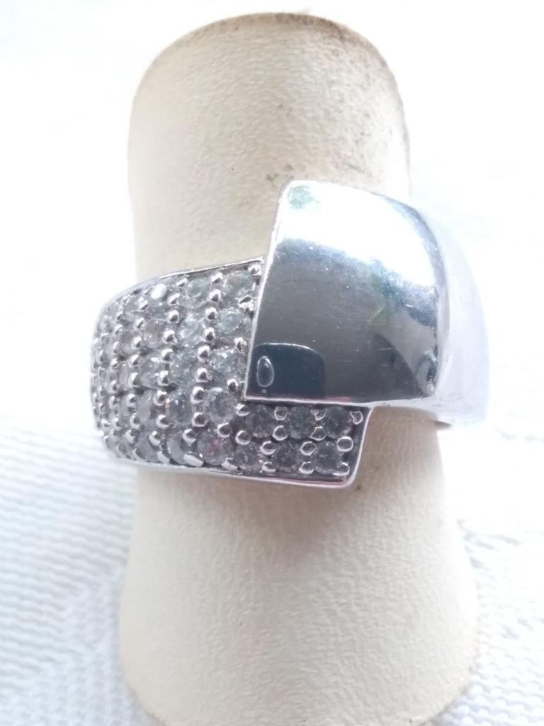 zilveren RING, maat 16 1/2, bezet met 37 witte Saffieren, Sieraden, Tassen en Uiterlijk, Ringen, Nieuw, Ophalen of Verzenden, Kleiner dan 17