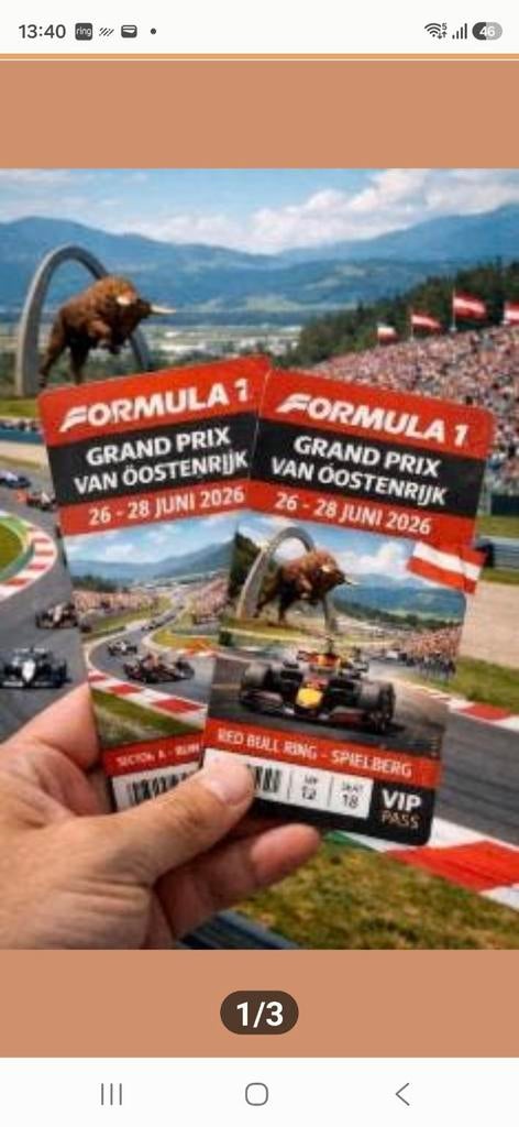 4 weekend tickets voor de Grandprix van Oostenrijk., Drie personen of meer, Ticket of Toegangskaart