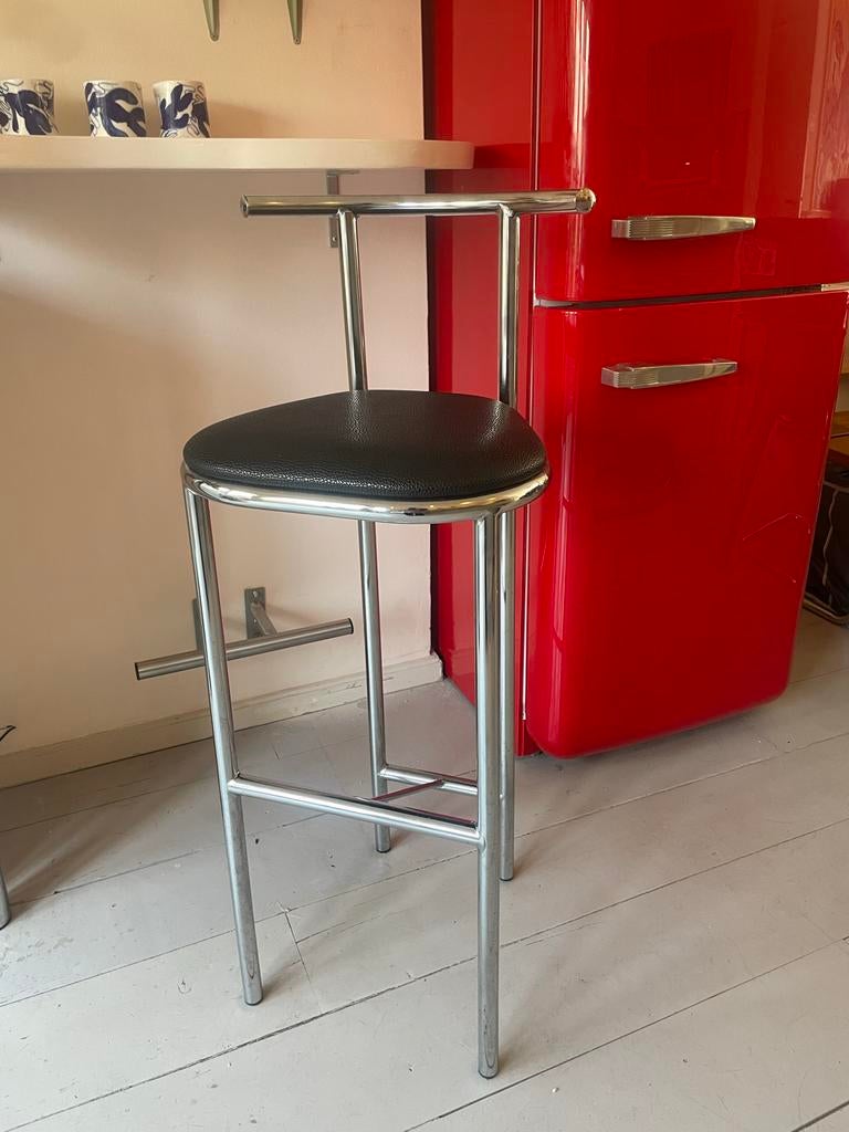 Vintage bar kruk, Huis en Inrichting, Barkrukken, Ophalen, Gebruikt, Met voetsteun, Leer