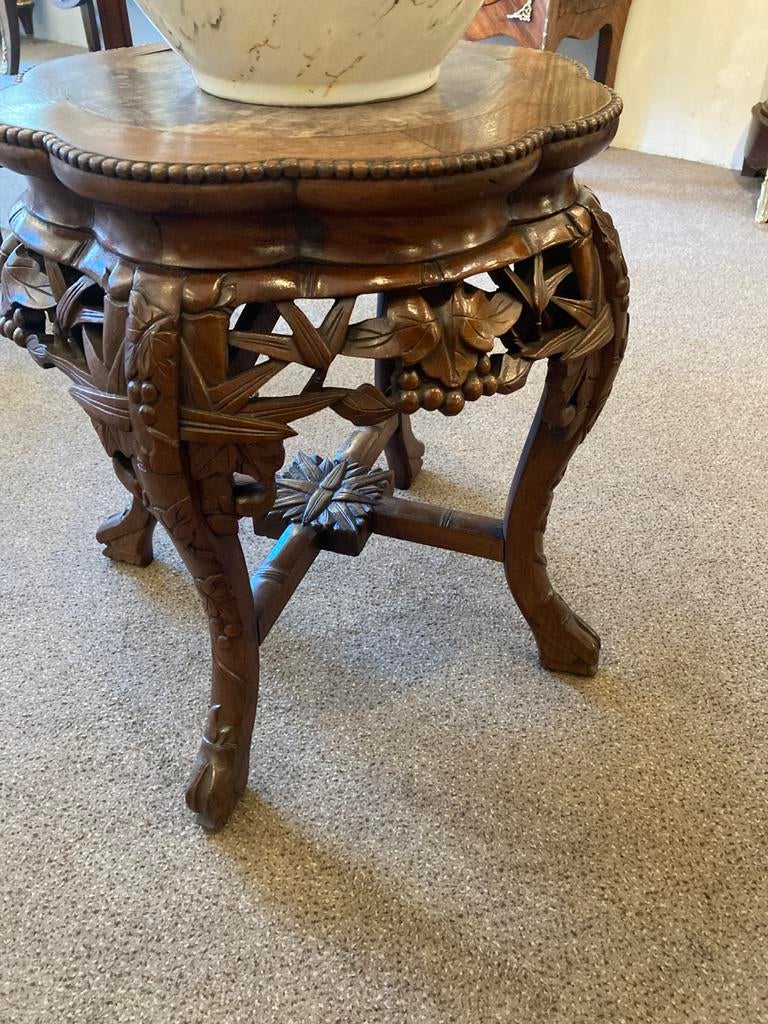 Antieke Chinese hocker met marmer inleg, Ophalen