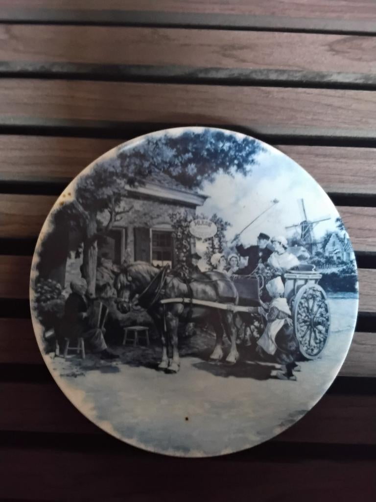 Delfts blauw bord met kar, Antiek en Kunst, Ophalen
