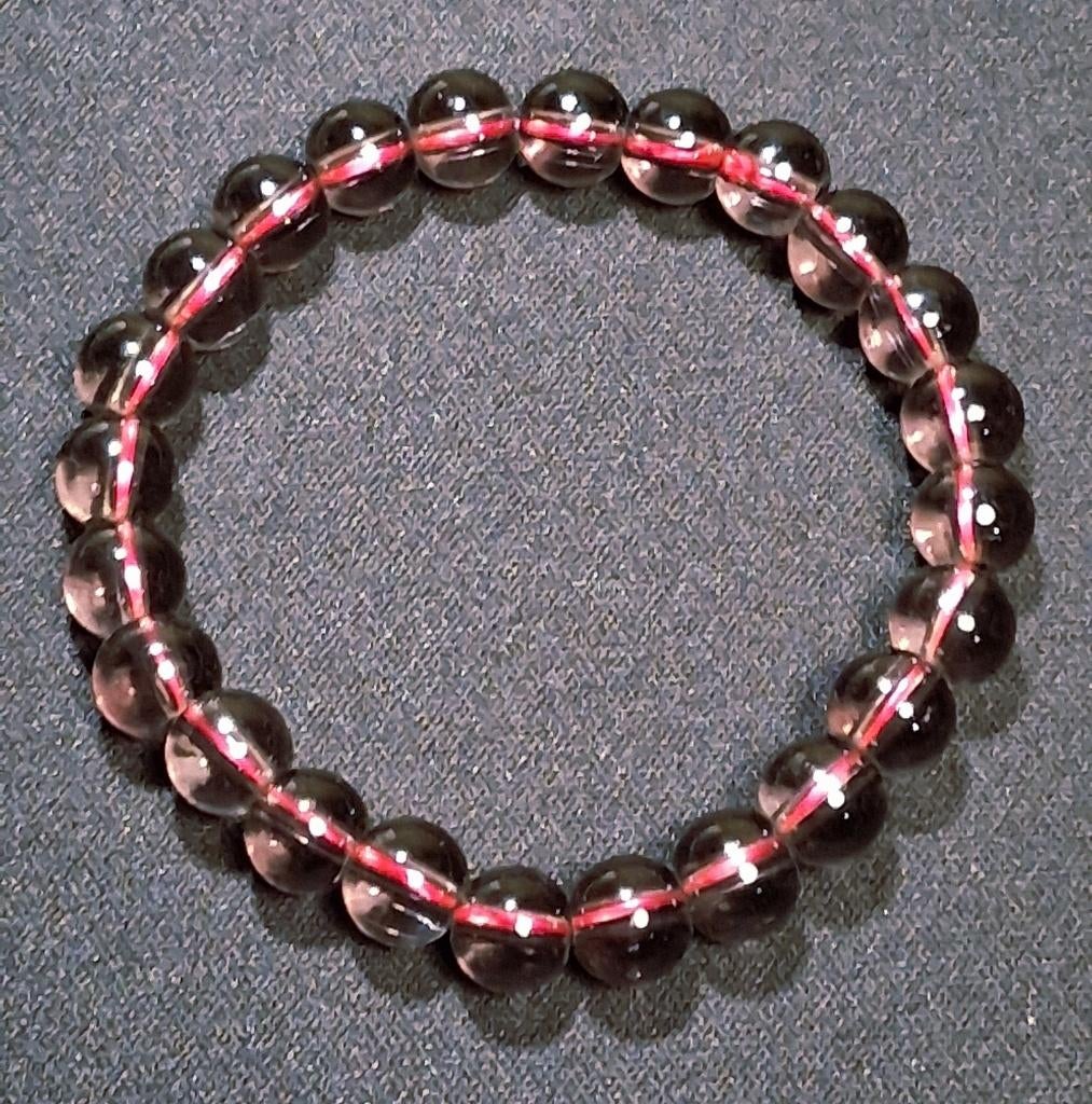 armband grijze glazen kralen roze elastiek, Ophalen of Verzenden, Nieuw, Overige kleuren, Overige materialen