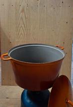 Vintage Oranje Geëmailleerde Gietijzeren Braadpan 13L, Ophalen of Verzenden, Gebruikt