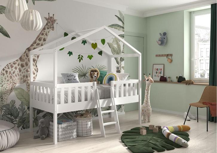 Dallas huisbed met ladder - 90x200 - Wit, Huis en Inrichting, Slaapkamer | Stapelbedden en Hoogslapers