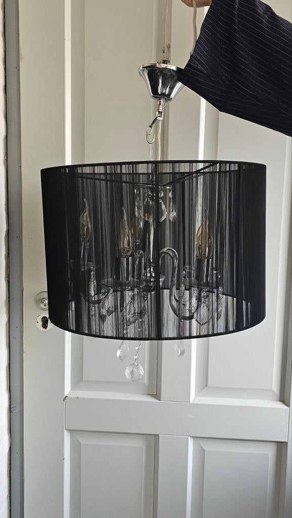 Elegante zwarte hanglamp met kristallen voor eettafel, Ophalen, Modern, Chique, Glamour, Zo goed als nieuw, Glas