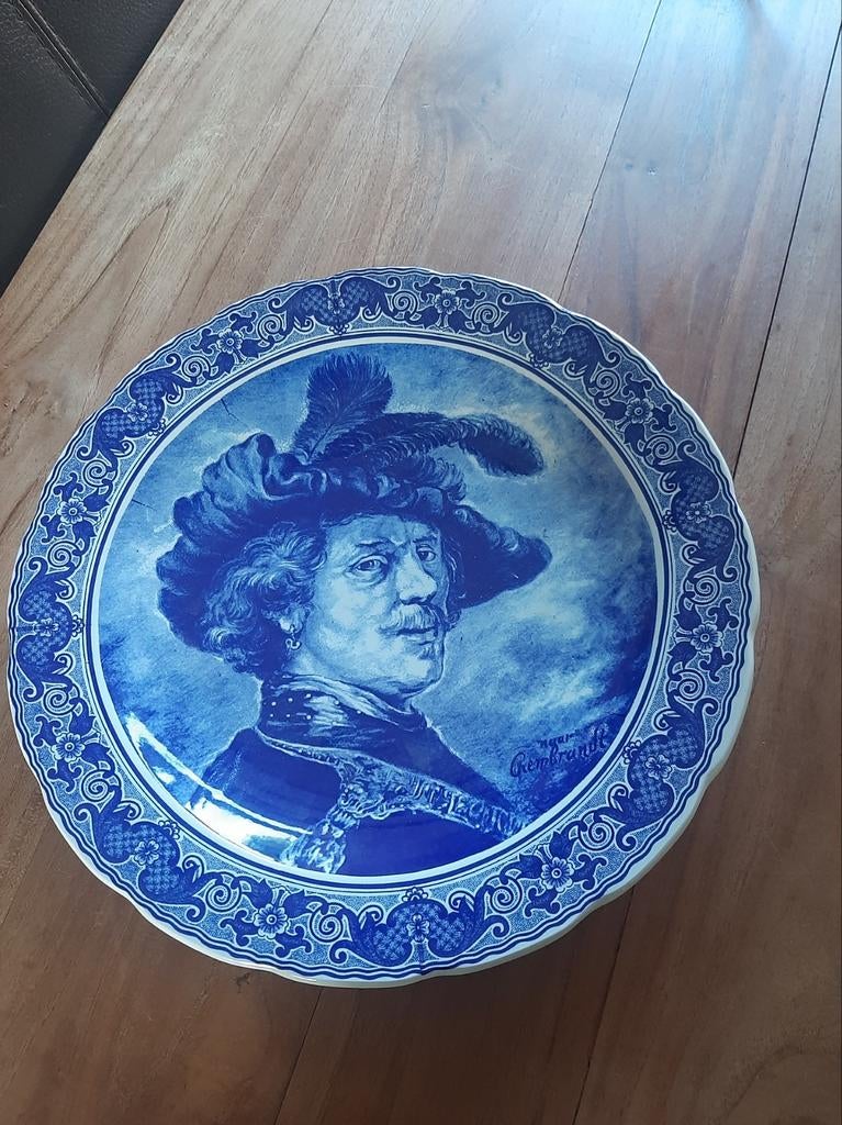 Delfts Blauw Boch bord met Rembrandt portret, Antiek en Kunst, Ophalen of Verzenden