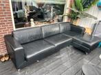 Leren zwarte hoekbank, Huis en Inrichting, Banken | Bankstellen, Ophalen, 250 tot 300 cm, Gebruikt, Hoekbank