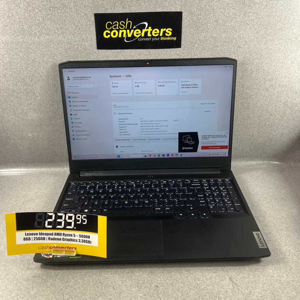 Lenovo Ideapad Gaming 3 AMD Ryzen 5 | 8GB | 256GB | 402494, Met videokaart, 2 tot 3 Ghz, Lenovo IdeaPad Gaming 3, Gaming