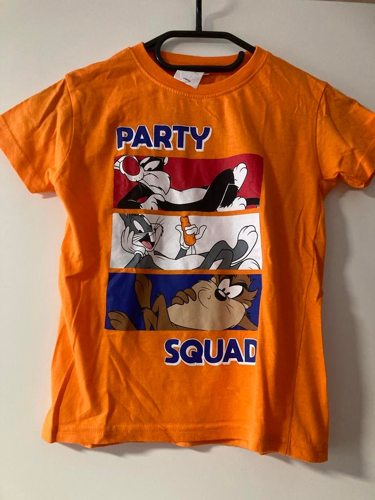 Looney Tunes oranje Party Squad T-shirt maat 116/122, Kinderen en Baby's, Kinderkleding | Maat 116, Ophalen of Verzenden, Zo goed als nieuw