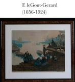 Ingekleurde ets Volendamse vrouwen aan de haven, Antiek en Kunst, Ophalen of Verzenden