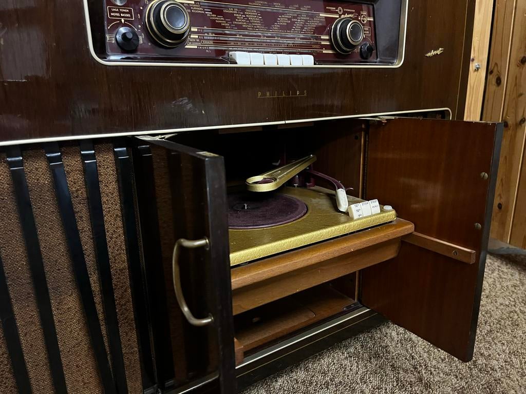 Antieke Philips radio/platenspeler combinatie 110x50 cm, Ophalen of Verzenden, Gebruikt, Platenspeler, Philips