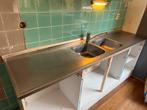 RVS keukenblad met wasbak & kraan, Huis en Inrichting, Keuken | Keukenelementen, Ophalen, Gebruikt, 200 cm of meer, Minder dan 100 cm