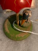 Zeer oud Erzgebirge houten beeldjes: vogel en parasol, Gebruikt, T, Ophalen of Verzenden, N