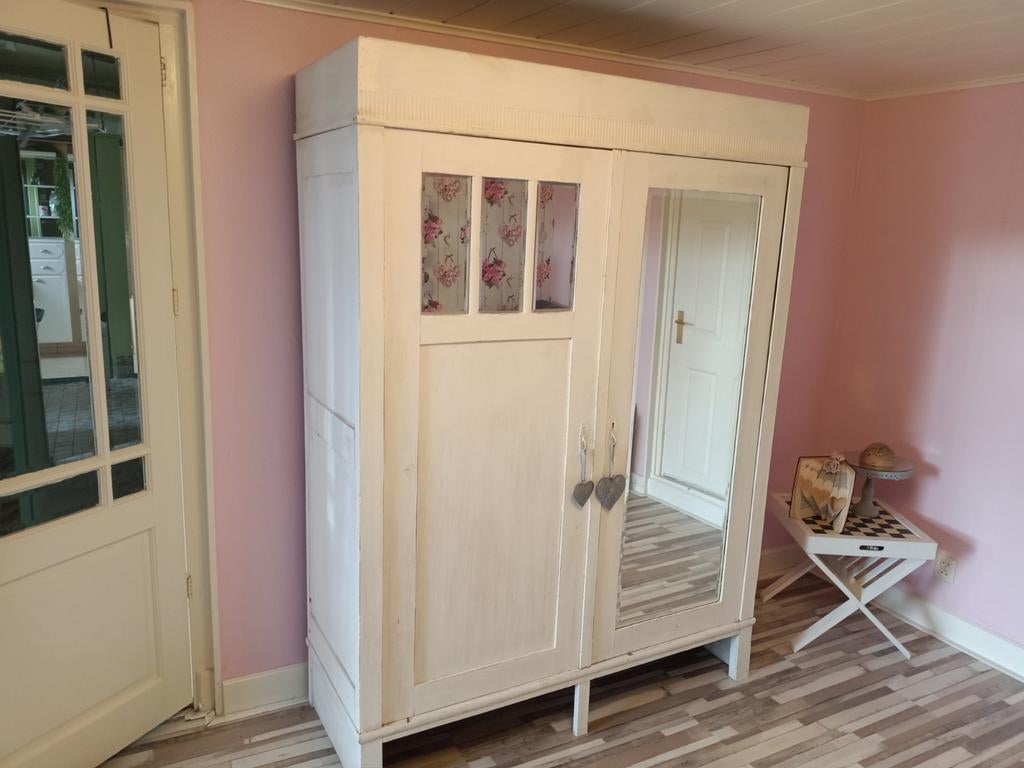 Antieke kledingkast met spiegel en roede, Antiek en Kunst, Ophalen