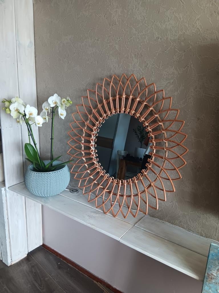 Rotan zonnenspiegel, Minder dan 50 cm, Rond, Ophalen of Verzenden, Zo goed als nieuw