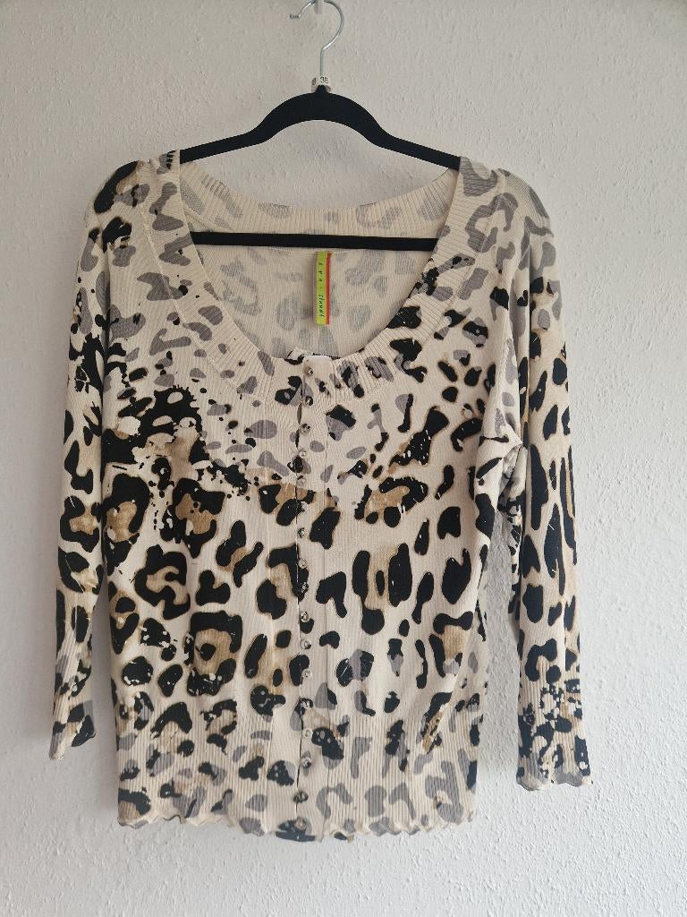 Eva & Claudi vest. Maat L. Dierenprint/zijde., Maat 38/40 (M), Eva & Claudi, Overige kleuren, Nijmegen