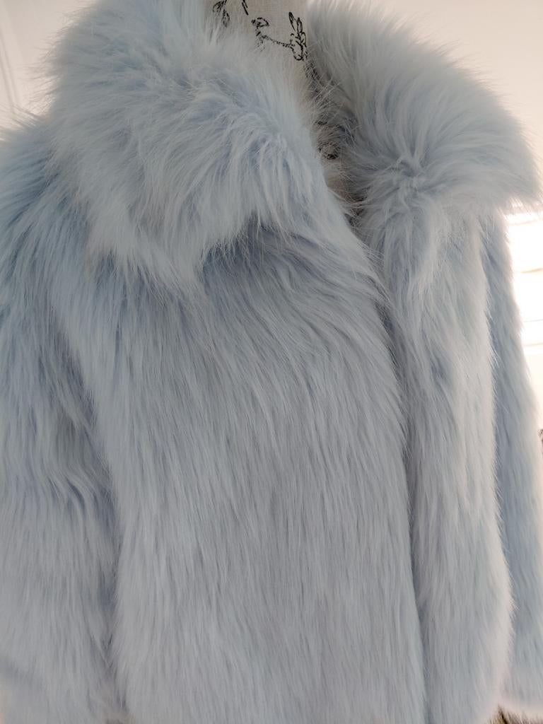 Lichtblauwe nepbont jas maat L, Kleding | Dames, Jassen | Winter, Ophalen of Verzenden