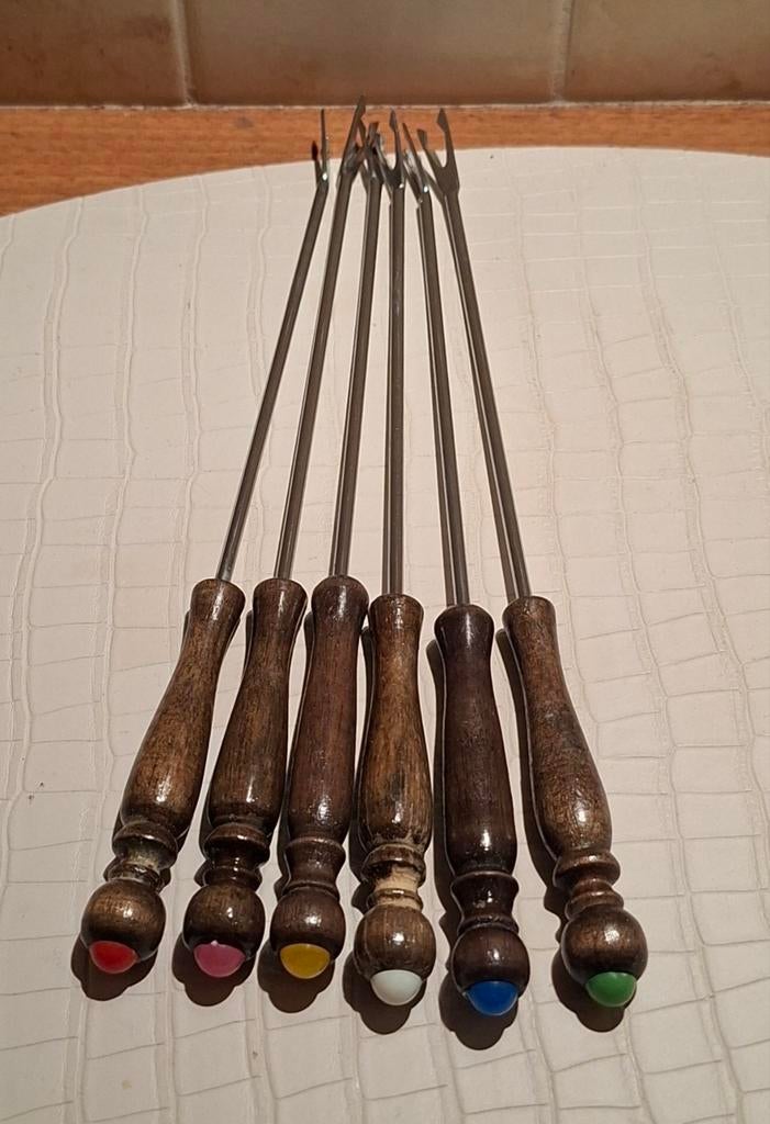 Fonduevorkjes vintage 6 stuks, Ophalen of Verzenden, Gebruikt, Rvs of Chroom, Los bestek