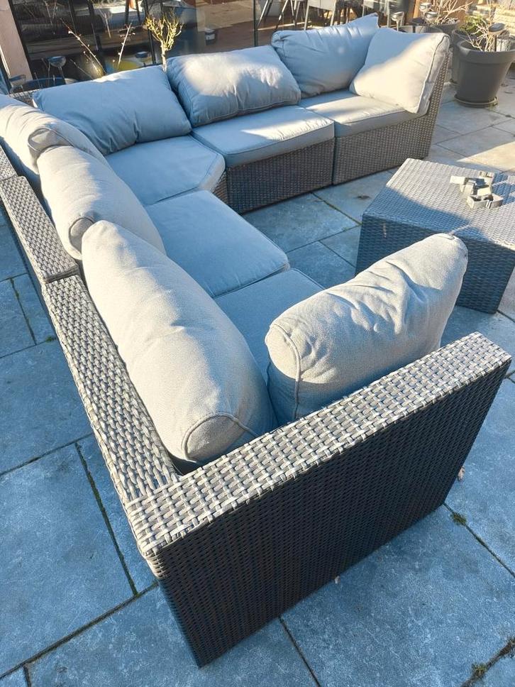 Tuinset loungeset Fonteyn, Tuin en Terras, Tuinsets en Loungesets, Gebruikt, Loungeset, Wicker, 5 zitplaatsen, Bank, Hocker, Ophalen