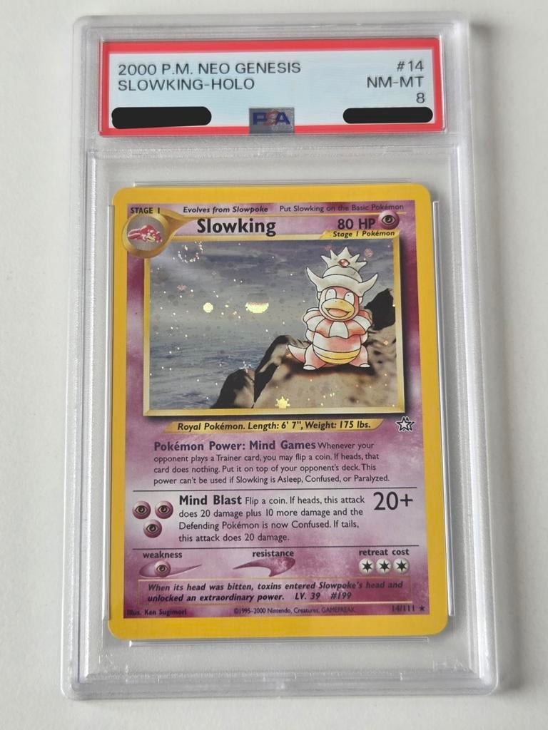 PSA 8 - Slowking #18 (2000 Neo Genesis), Hobby en Vrije tijd, Verzamelkaartspellen | Pokémon, Ophalen of Verzenden, Zo goed als nieuw