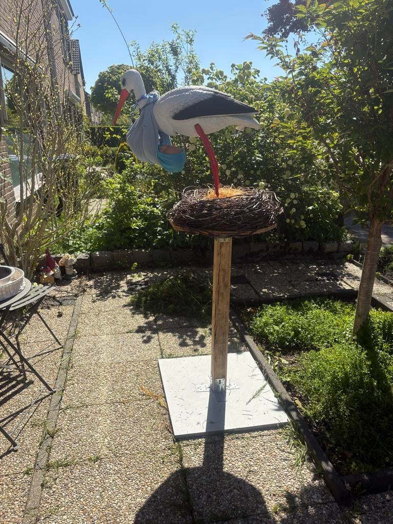 Geboorte ooievaar met nest en paal, Kinderen en Baby's, Kraamcadeaus en Geboorteborden, Gebruikt, Geboortebord, Ophalen of Verzenden