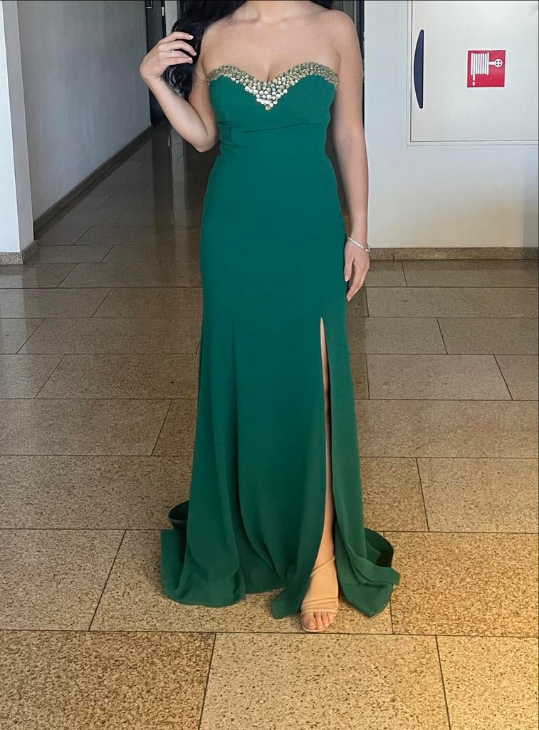 Groene strapless avondjurk / gelegenheidsjurk, Maat 38/40 (M), Galajurk, Ophalen of Verzenden, Zo goed als nieuw