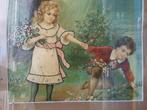 Antieke Engelse ingelijste prent met engel en kinderen., Antiek en Kunst, Ophalen of Verzenden