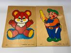 Twee houten Simplex puzzels beer en timmerman, Gebruikt, 10 tot 50 stukjes, Ophalen of Verzenden, Van hout