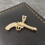 14 karaat gouden hanger revolver kettinghanger, Ophalen of Verzenden, Nieuw, Goud, Kruis of Symbool