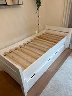 Massief houten bed, wit, met uitschuifbed en twee lades, Huis en Inrichting, Slaapkamer | Bedden, Ophalen, 90 cm, Eenpersoons