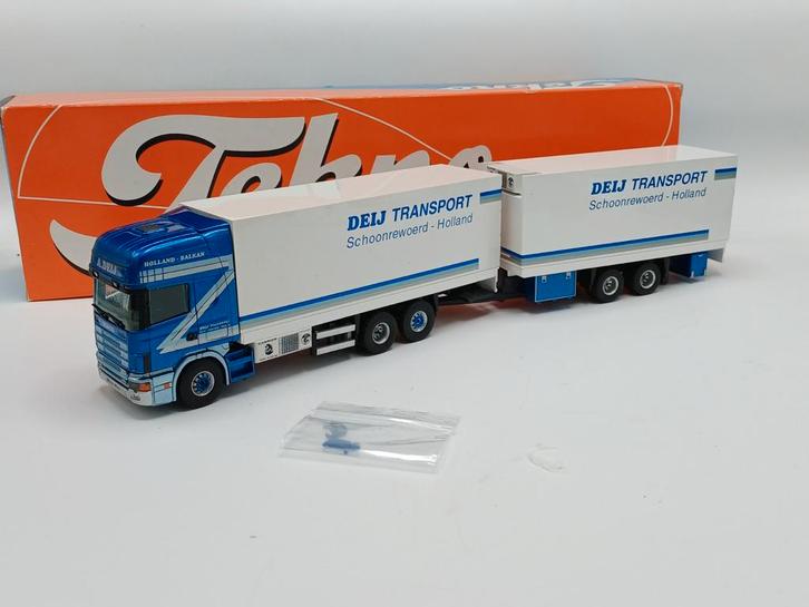 Tekno Scania r4 topline combi Deij transport, Hobby en Vrije tijd, Modelauto's | 1:50, Zo goed als nieuw, Bus of Vrachtwagen, Tekno