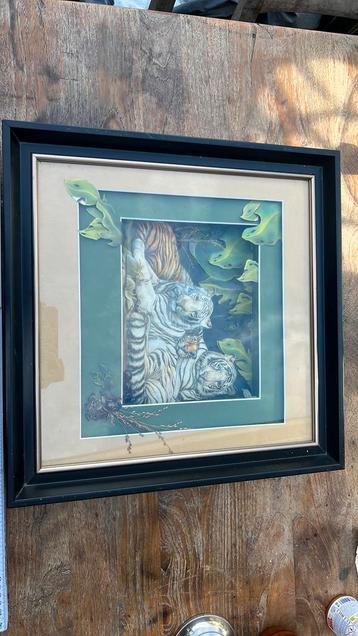 Vintage diorama witte tijgers 3D kader schilderij beschikbaar voor biedingen
